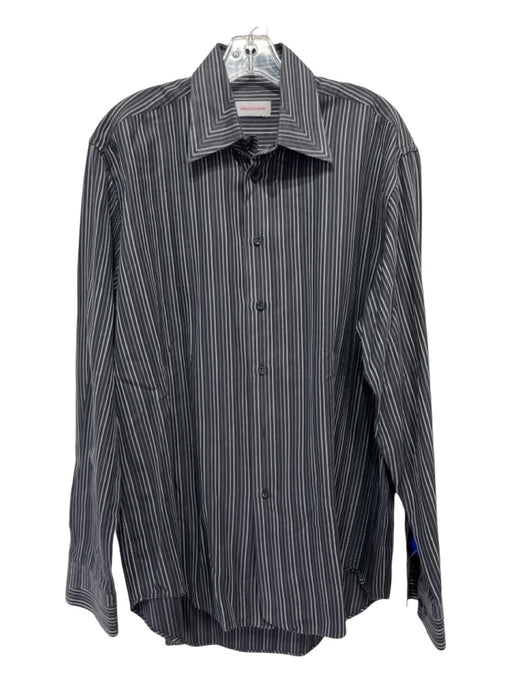 Versace Classic Size 17 Navy & White Striped Button Up Men's Long Sleeve Shirt 17