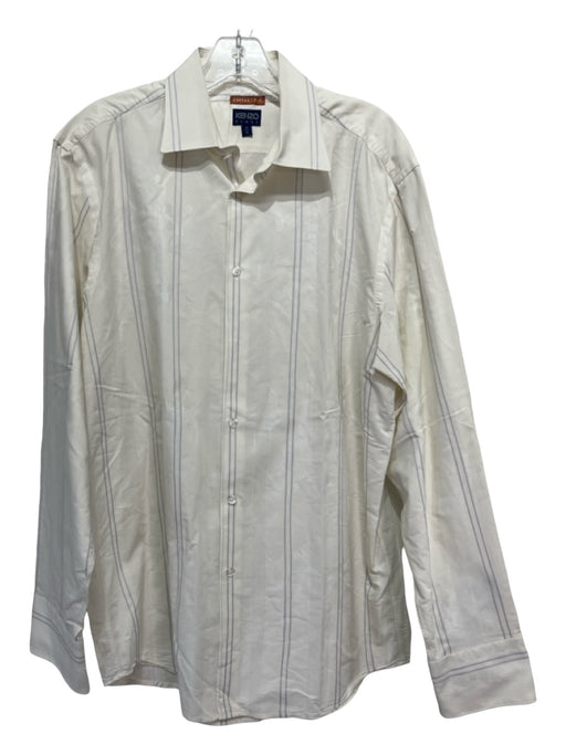 Kenzo Homme Size 16 White & Blue Cotton Striped Collared Men's Long Sleeve Shirt 16