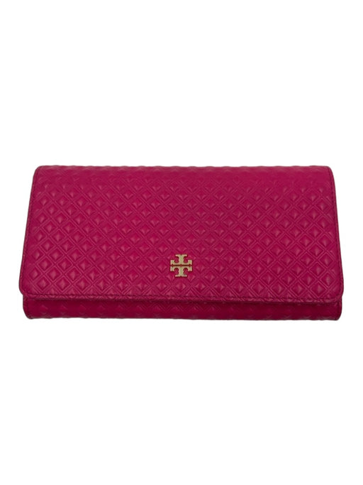 Tory Burch Hot pink Leather Textured Quilted Clutch Snap button Wallets Hot pink