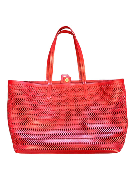 Brooks Brothers Red Leather Perforated Top Handles Tote Bag Red / M