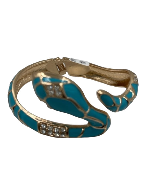 Kenneth Jay Lane Turquoise Blue & Gold Enamel & Metal Snake Cuff Hinge Bracelet Turquoise Blue & Gold