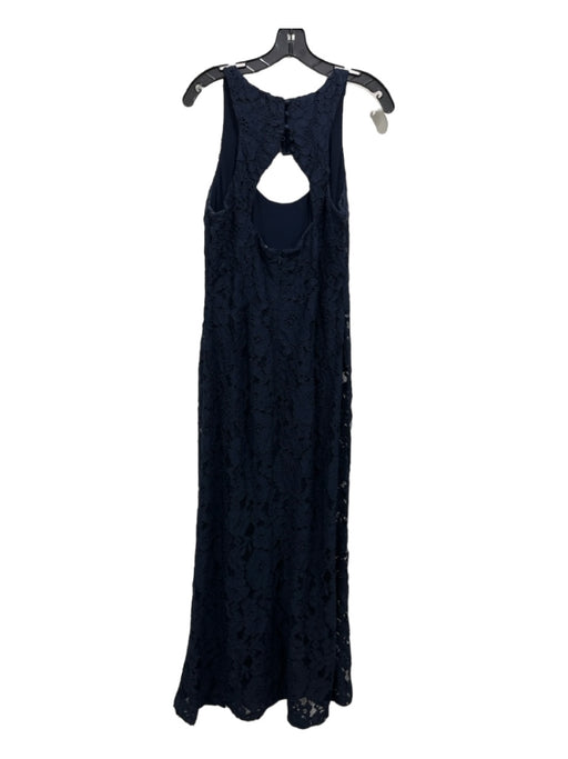 Lauren Ralph Lauren Size 12 Navy Cotton Blend Keyhole Back Floral Lace Gown Navy / 12