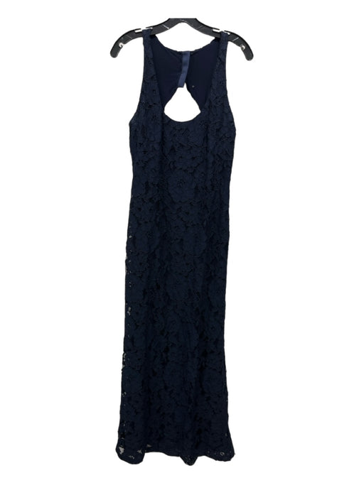 Lauren Ralph Lauren Size 12 Navy Cotton Blend Keyhole Back Floral Lace Gown Navy / 12