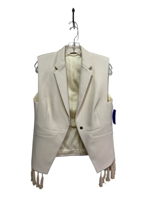 Foundrae Size 4 White Polyester Blend Shoulder Pads Button Front Fringe hem Vest White / 4