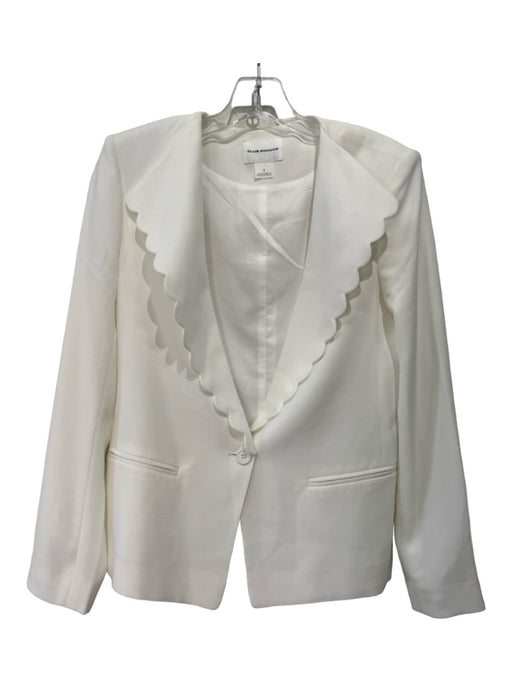 Club Monaco Size 2 White Acetate Blend Blazer Scalloped Hem Single Button Jacket White / 2