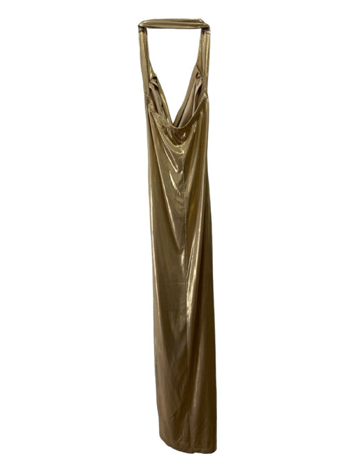 Norma kamali Size XS Gold Polyester Blend Halter Neck Gathered Side Slit Dress Gold / XS