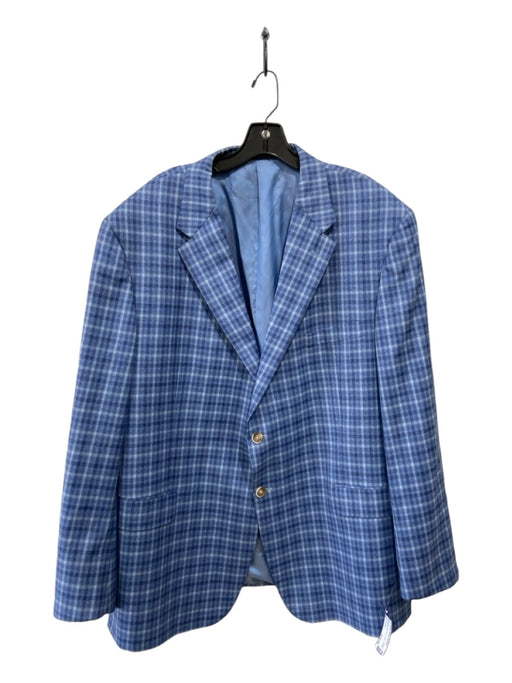 Hickey Freeman Blue & White Wool Blend Plaid 2 Button Men's Blazer 50