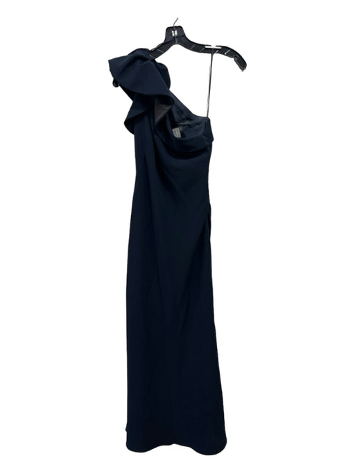 Carmen Marc Valvo Size 4 Navy Blue Polyester One Shoulder Ruffle Gown Navy Blue / 4