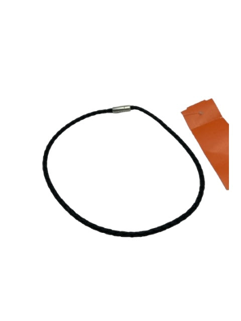 Tateossian Black Leather Magnetic Closure Woven Wrap Bracelet Black