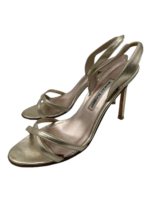 Manolo Blahnik Shoe Size 39.5 Gold Leather Stiletto Slingback Sandals Gold / 39.5