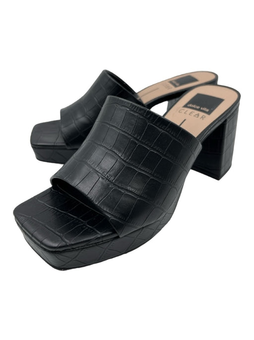Dolce Vita Shoe Size 6.5 Black Leather Block Heel Square Toe Sandals Black / 6.5