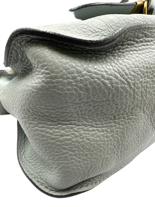 Chloe Seafoam Green Grained Leather Gold hardware Rolled Handles Zip Top Bag