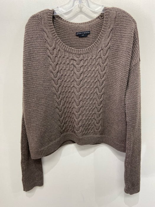 Alice + Olivia Base Size S Gray Wool Cable Knit Long Sleeve Ribbed Trim Sweater