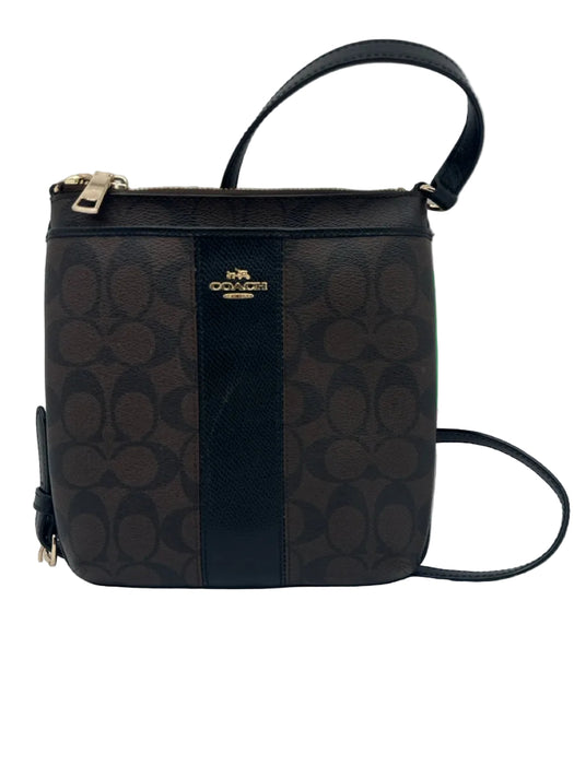 Coach Brown & Black Leather Monogram Logo Gold Hardware Crossbody Bag