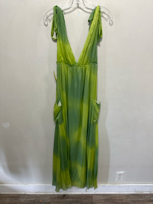 Alice + Olivia Size M Green & Yellow Silk Blend Sleeveless Ombre Double V Dress