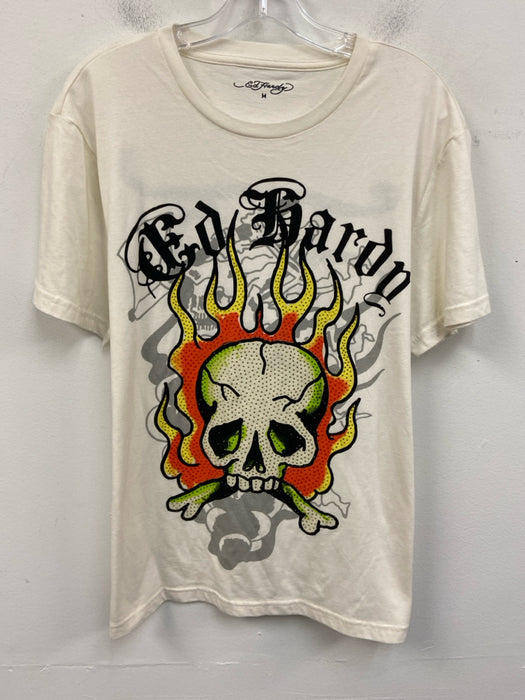 Ed Hardy Size Medium Cream, Orange, Yellow, Red, Green Cotton Blend Skull Top