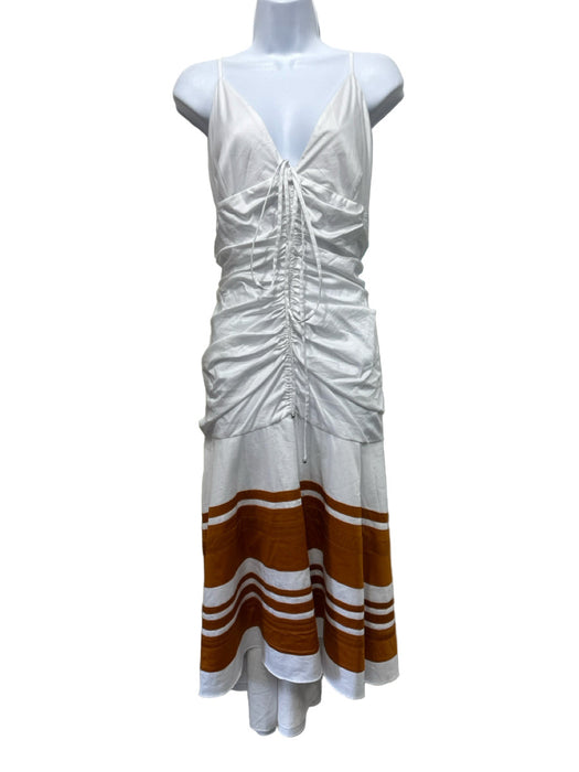 Veronica Beard Size 16 white & tan Cotton Spaghetti Strap Empire Waist Dress