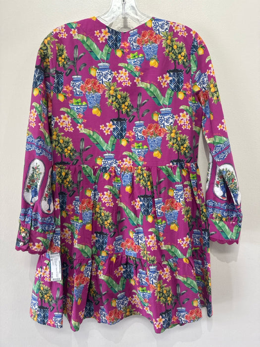 Emily Lovelock Size XS Pink & Multi Cotton Tropical Print Button Front Dress