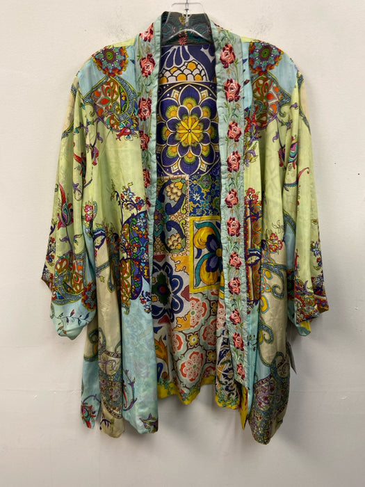 Johnny Was Size XL Green & Multi Half Sleeve Floral Embroidered Cardigan