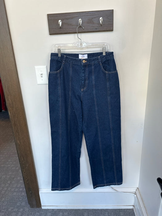 Acler Size 8 Dark Wash Cotton High Waist Wide Leg Jeans