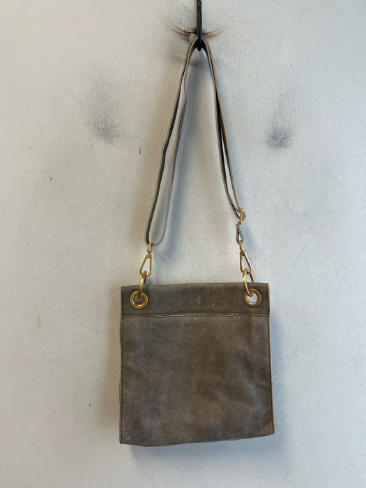 Hammitt Gray & Red Leather Suede Gold Hardware Zip closure Cross Body Bag