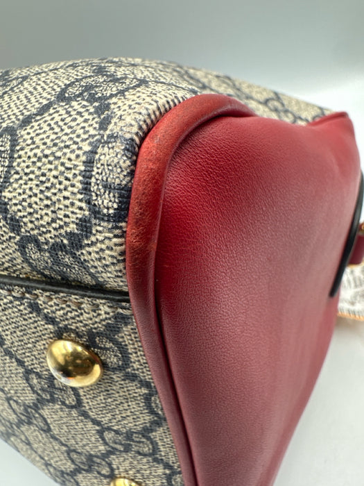 Gucci Red, Navy, Gray Coated Canvas Leather Gucci Supreme Top Handle Bag