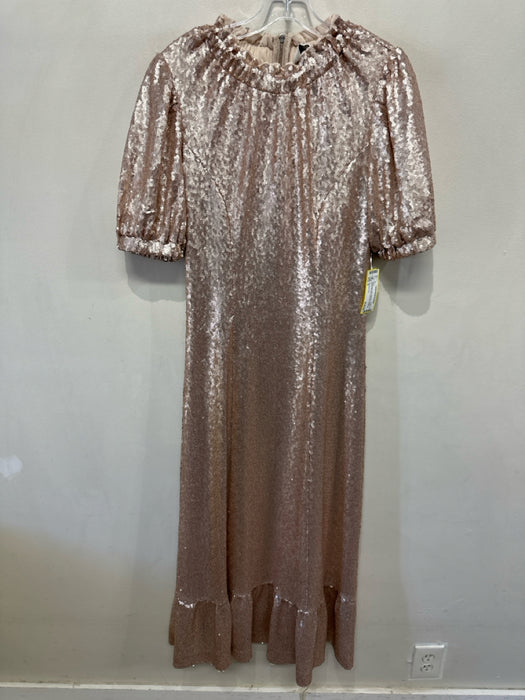 Sea New York Size 4 Champagne Gold Polyester Sequin Short Puff Sleeve Gown