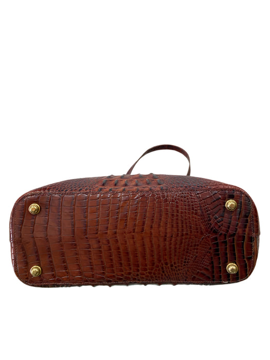 Brahmin Brown Leather Croc Embossed Top Handles GHW Zip Close Bag