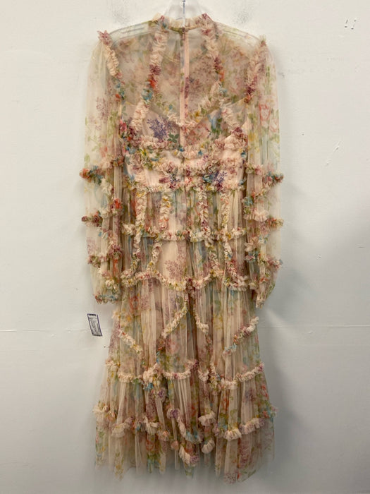 Needle & Thread Size 6 Pink & Multi Nylon Mesh Overlay Zip Back Midi Dress