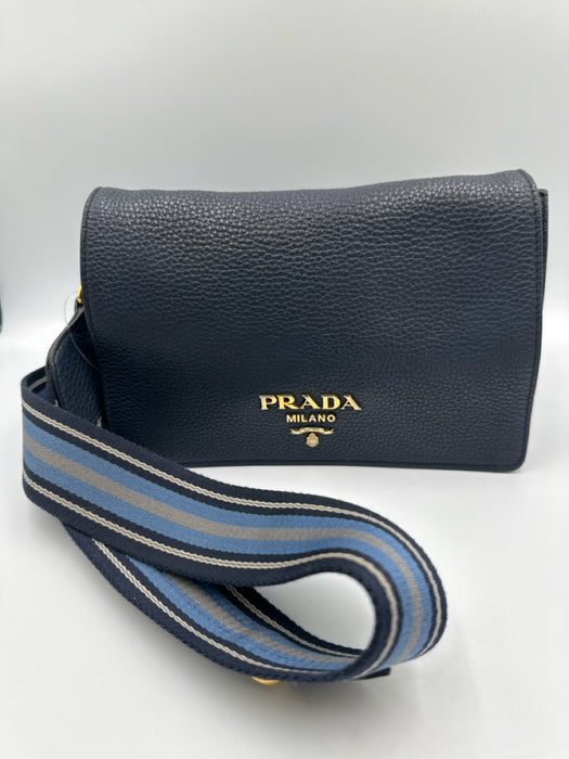 Prada Slate Blue Leather Logo extra strap incl. flap Bag