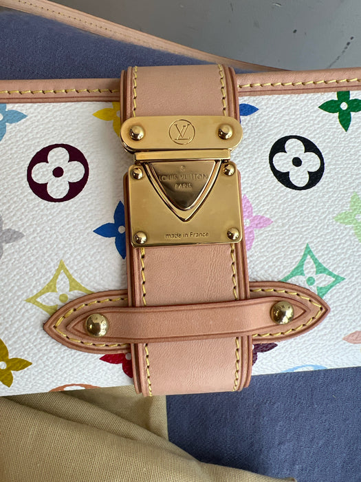 Louis Vuitton White & Multi Print Coated Canvas Monogram Leather Accents Bag