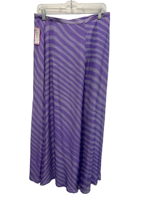 Rena Lange Size 10 Purple Silk Diagonal Stripe Side Zip Palazzo Pants