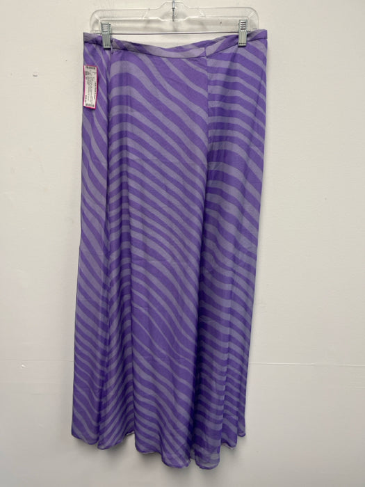 Rena Lange Size 10 Purple Silk Diagonal Stripe Side Zip Palazzo Pants