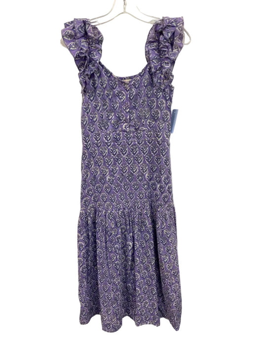 Perry Walker Size 1 Purple & White Cotton Ruffle Cap Sleeve Floral Print Dress