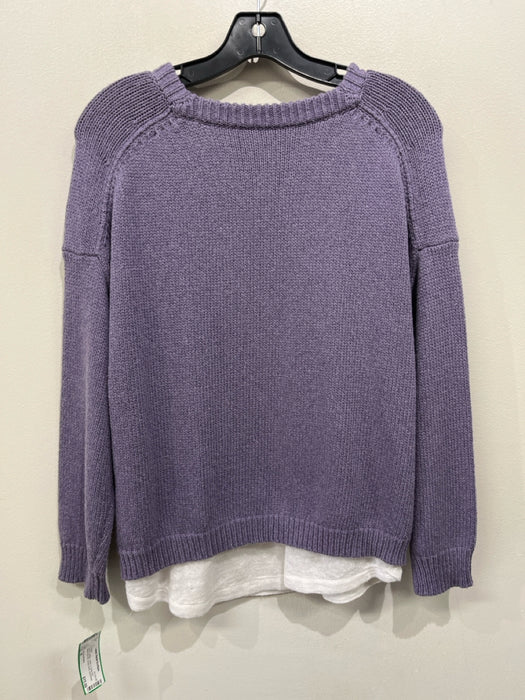 Brochu Walker Size M Purple & White Cotton & Cashmere Blend Rib Knit Sweater