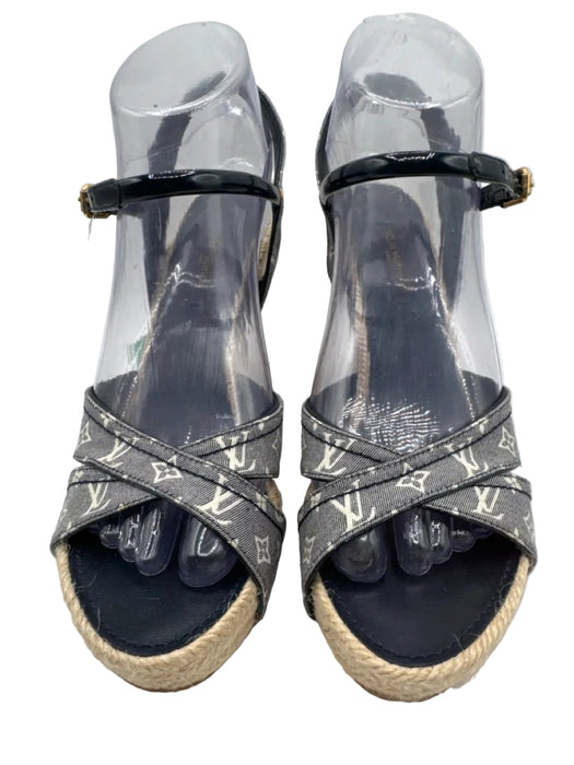 Louis Vuitton Shoe Size 37.5 Navy Blue & Beige textile upper Monogram Sandals