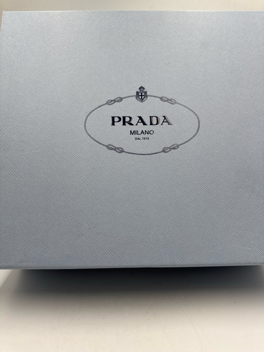 Prada Shoe Size 39.5 Black Nylon Leather Triangle Logo Block Heel Combat Boots