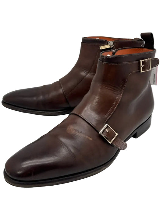 Santoni Shoe Size 11 Brown Leather Buckle Detail Ankle High Men's Shoes