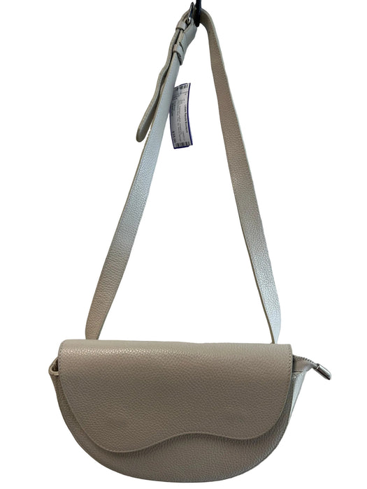 No Brand Bone Pebbled Leather Crossbody Adjustable Strap Flap Zip Bag