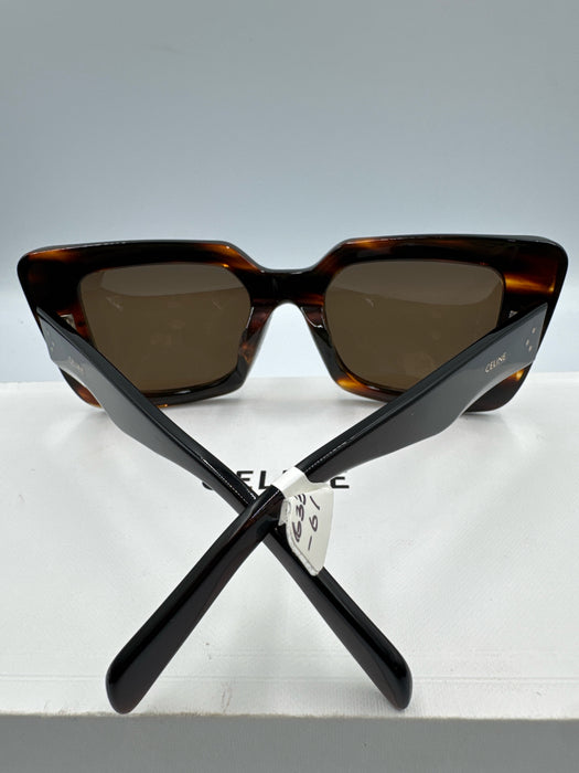 Celine Dark Brown Acetate Square tinted lens Tortoise Sunglasses