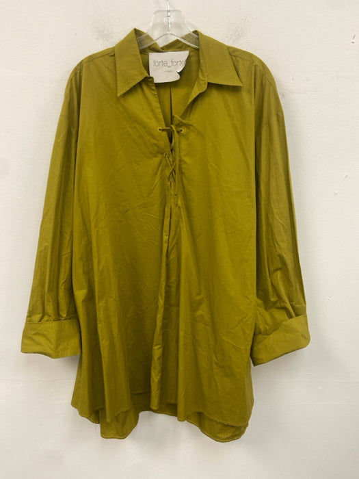Forte Forte Size 2 Split Pea Green Cotton Blend Long Sleeve lace up Collar Dress
