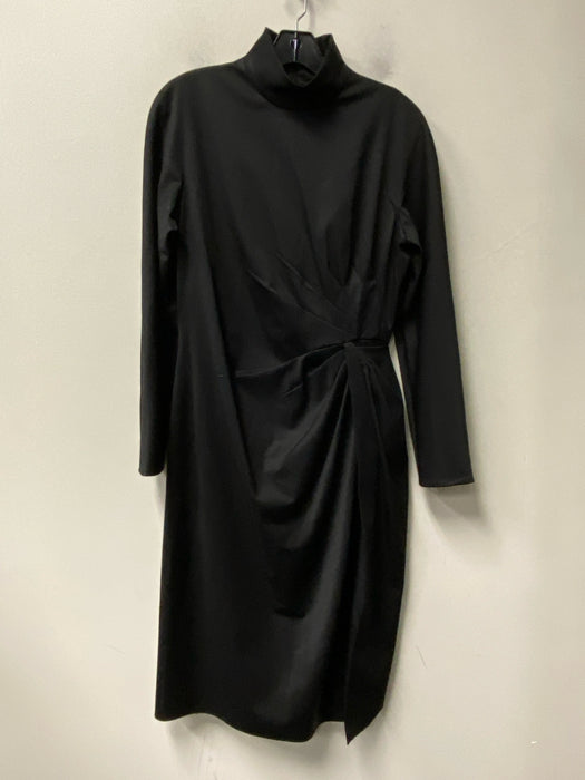 Valentino Size 8 Black Wool Pleated Detail Turtle Neck Long Sleeve Formal Dress