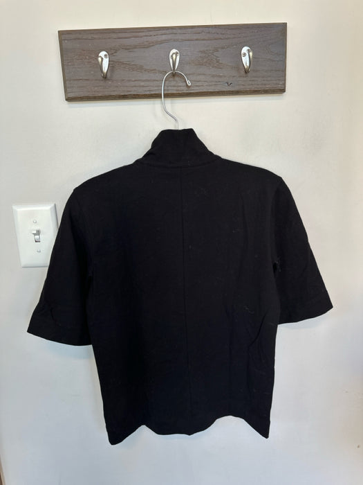 ATM Size L Black Pima Cotton Blend Half Zip Short Sleeve Top