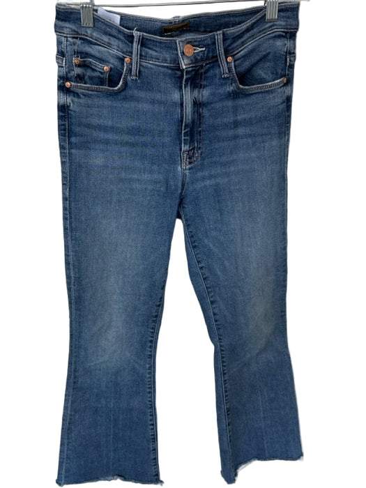 Mother Size 26 Med Dark Wash Cotton Blend High Waist Flare Cropped Raw Hem Jeans