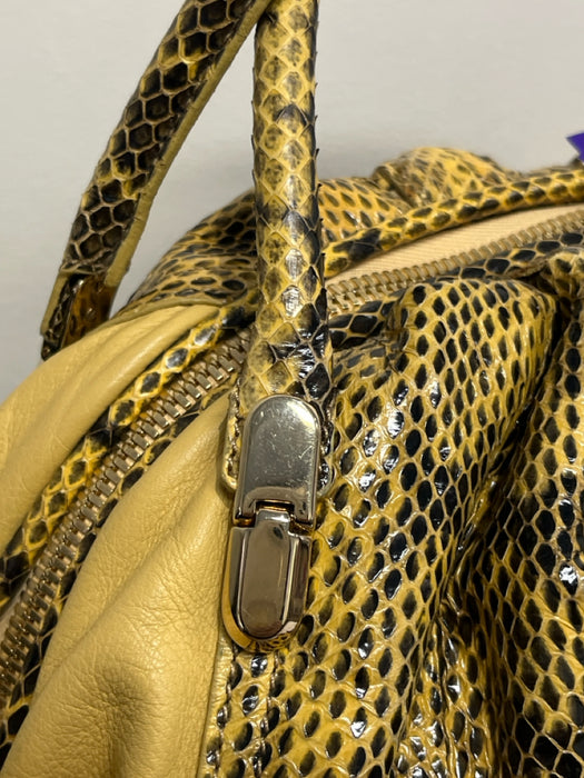 Nina Ricci Yellow & Black Leather Snake Skin Detail Gold Hardware Zip Close Bag