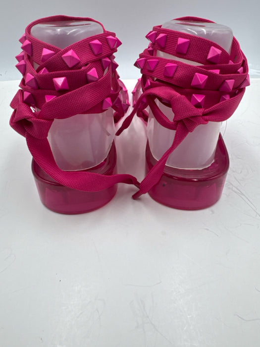 Valentino Shoe Size 38 Pink PVC Wedge Rock Studs Ankle Wrap Thong Sandals