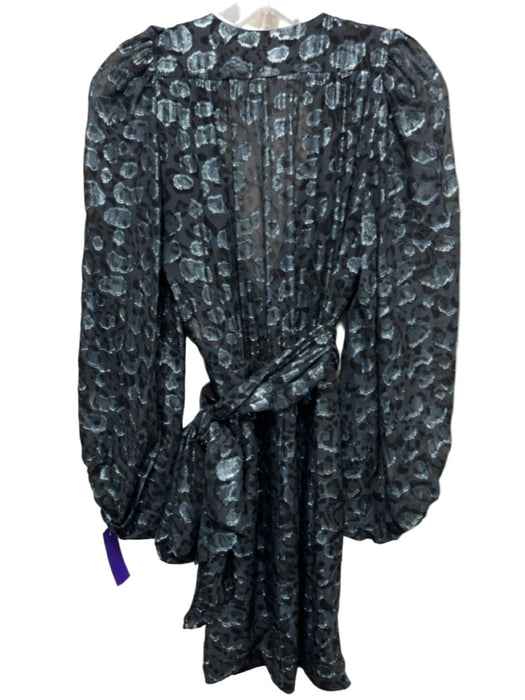 Ba&sh Size 1 Blue & Black Silk Blend Cheetah Print Metallic Thread Drape Dress
