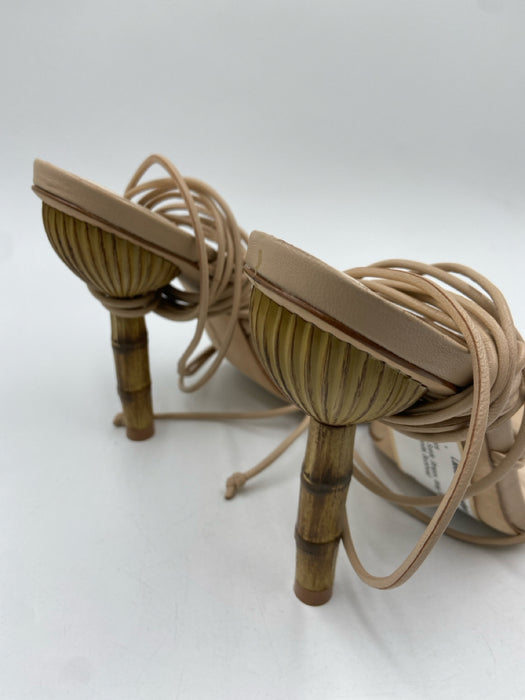 Cult Gaia Shoe Size 35 Beige Suede Strappy Wrap Bamboo Heel Sandal Pumps