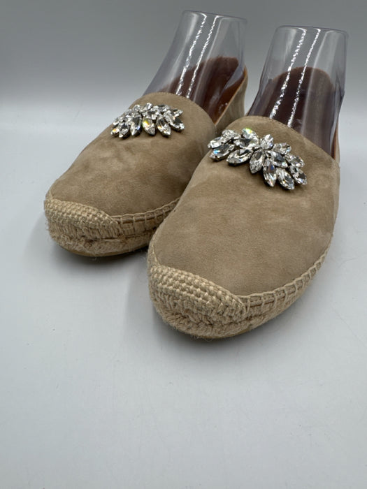 Miu Miu Shoe Size 38 Taupe & Beige Suede Crystal Embellished Detail Flats