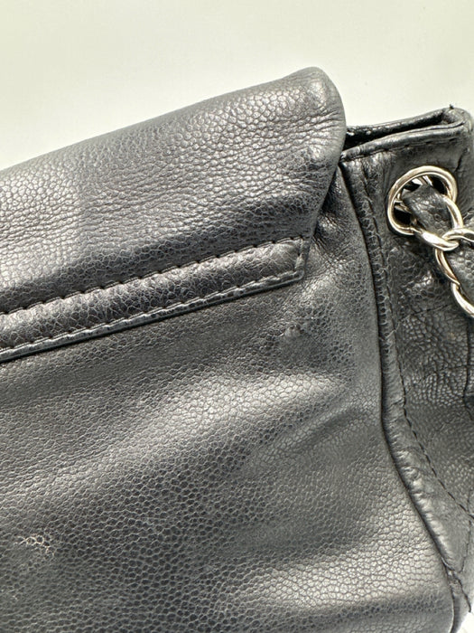 Chanel Black & Silver Caviar Leather Quilted Detail Chain Strap Shoulder Bag Bag